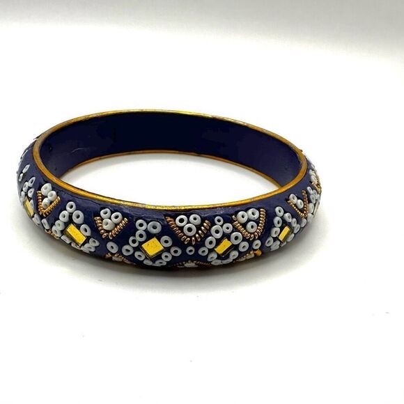 Blue beaded Indian  mirrored bangle bracelet - Picture 1 of 8